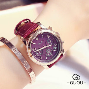 GUOU8175 Hong Kong ancient European ladies watch three-eye multifunctional belt classic retro casual quartz watch women's watch