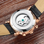 KINYUED Automatic Skeleton Mechanical Watch Fashion Leather Waterproof Men's Watch JYD-J017