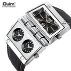 Oulm 9525 Men's watch Large dial Fashion watch Multi time zone Rectangular quartz men's watches causal three dials watch