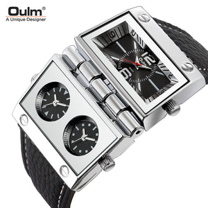 Oulm 9525 Men's watch Large dial Fashion watch Multi time zone Rectangular quartz men's watches causal three dials watch