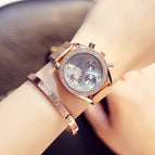 Guou 8103 steel band diamond women's watch fashion three eyes with calendar wind big dial quartz women's watch Girl Gift