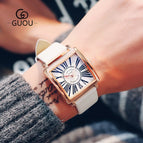 Guou 8093 Hong Kong Watch personality square Blu ray men's quartz watch Roman scale belt watch man's Watch Gift