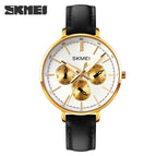 Skmei women's watch fashion six needle leather lady watch retro wind leather round women's watch quartz watch