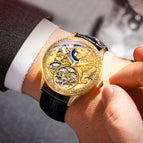 CHENXI new leather butterfly buckle automatic mechanical watch men's waterproof luminous golden tiger flywheel watch CX-6029B
