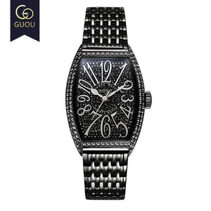 Fashion Guou 8200 Top Brand Luxur Women Watch Rose Gold Quartz Dress Full Rhinestone Barrel Casual Steel Hight Gift