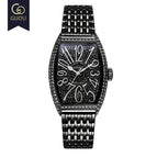 Guou 8200 Fashion Top Brand Luxury Man Watch Rose Gold Quartz Full Rhinestone Barrel Casual Genuine leather & Steel Watches