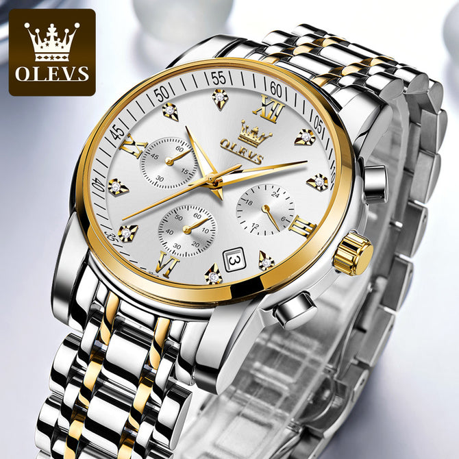 OLEVS watch for men multi-functional fashion three eyes waterproof business cusal quartz men watch 2858