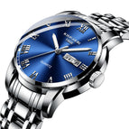 KIMSDUN 1892B Steel Band Watch Men's Waterproof Double Calendar Men's Watch Fashion Quartz Luminous Watch