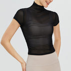 New Retro Yoga Blouse T-shirt Women's Turtleneck Quick-Drying Sports Yoga Jacket Mesh Breathable Sun-Proof Yoga Clothes