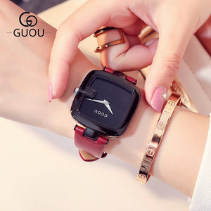 GUOU 8190 gun new square watch gun box fashion ladies watch temperament square watch leather watch women gifts gifts