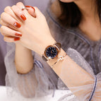 GUOU 6603 Sky Luxury Rose Mesh Steel Leather Quartz Analog Waterproof Watch Sky Stars Dial WristWatches Gifts for Women
