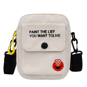 Sesame Street Small Bag Female Bag Mobile Phone Bag Ins Messenger Bag Wild Canvas Shoulder Bag Lady Bag