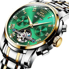 OLEVS Men's Skeleton Automatic Mechanical Watch Date Display Stainless Steel Business Wristwatch for Men Clock reloj hombre
