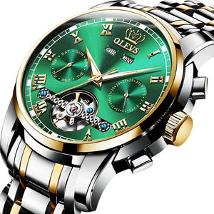 OLEVS Men's Skeleton Automatic Mechanical Watch Date Display Stainless Steel Business Wristwatch for Men Clock reloj hombre