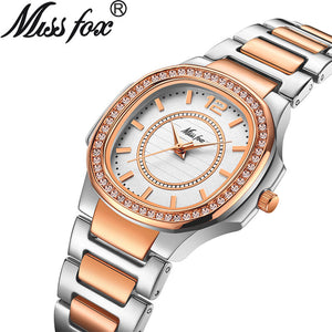 Missfox 2549 popular diamond inlaid leisure fashion women's watch gold waterproof quartz watch women's Casual watch