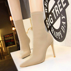 315-1 ladies simple women's boots stiletto super high-heeled sexy pedicure was thin pointed toe Lycra elastic short boots