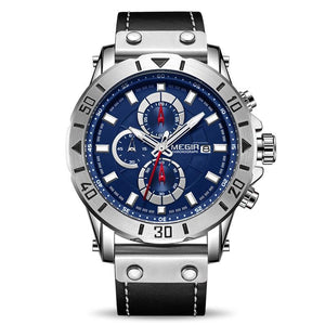 Chronograph Quartz Watches for Men Top Brand Luxury MEGIR 2081 Blue Men Sport Watch Clock Relogio Masculino Montre Homme Hour Time