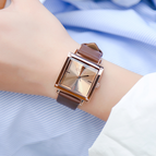 [Large Stock] GUOU 8096 Genuine Leather Square Personality Fashion All-match Simple Style Quartz Watch Waterproof Ladies Watch