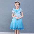 Anna Elsa Dress Fancy Birthday Cosplay Costume New gradient dress princess skirt girls' short sleeve mesh puffy skirt