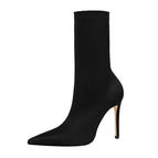 315-1 ladies simple women's boots stiletto super high-heeled sexy pedicure was thin pointed toe Lycra elastic short boots