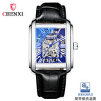 CHENXI Square Skeleton Automatic Mechanical Watch Men's fashion Leather Waterproof men's casual Watch CX-8816