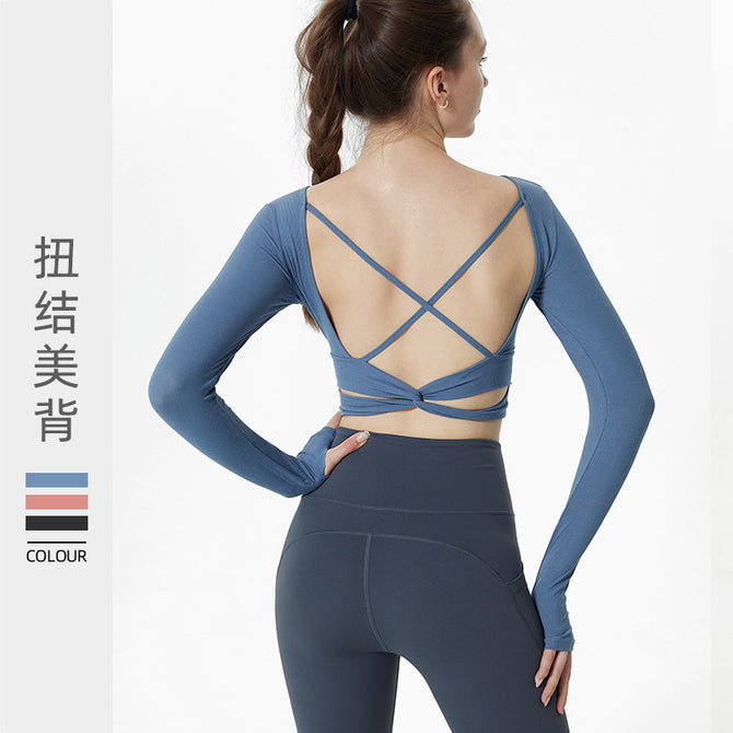 2023 Autumn Yoga Clothes Long Sleeve Sexy Beauty Strap Chest Pad Bottoming Shirt Women's Sports Bra running fitness Top CX20-258