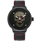WWOOR Fashion Skull Men's Mesh Quartz Watch Black Solid Steel Creative Casual Watch 8867