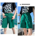 JEANS high-waist candy-colored denim five-point pants women's 2022 Korean version of high-waisted thin fresh casual pants 0567