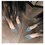 Women's single shoes summer 2022 rhinestone pointed toe thick heel high-heeled shoes women's French plus size women's shoes 33-43 M7