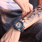 Megir Men's Watch Fashion Blue Timing Stereo Plate Leather Sports men calendar waterproof Watch 2119