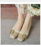 Square toe thick heel shoes women's 2022 new square buckle soft all-match shallow mouth mid-heel women's work shoes 1366-12