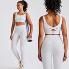 New women yoga suit beautiful back sports bra, high waist and hip lifting fitness pants women's yoga running suit set 60062+2083