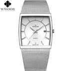 Top Brand WWOOR 8831 Quartz Watch Men Square Waterproof Business Men's Watches Luxury Black Steel Strap Sport Wrist Watch Male Clock