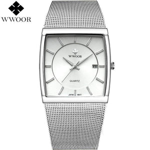 Top Brand WWOOR 8831 Quartz Watch Men Square Waterproof Business Men's Watches Luxury Black Steel Strap Sport Wrist Watch Male Clock