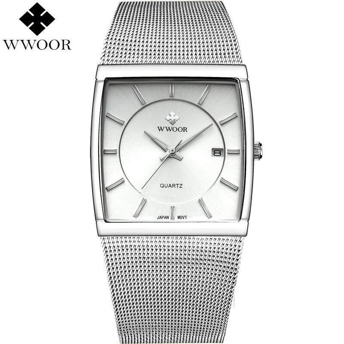 Top Brand WWOOR 8831 Quartz Watch Men Square Waterproof Business Men's Watches Luxury Black Steel Strap Sport Wrist Watch Male Clock