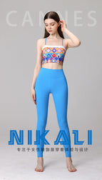 New Pants Printed Plaid Back Bra Yoga Clothes Two-Piece Sports Running Fitness Top with Chest Pad Women's Suit