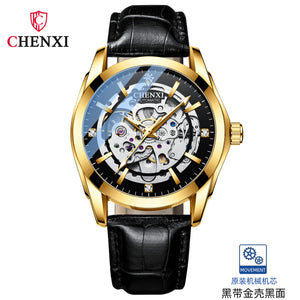 CHENXI New Automatic Mechanical Watch Men's Leather Strap Hollow Mechanical Watch Luminous Waterproof Watch cx-8821