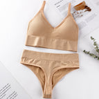 Underwear women's thin no steel ring sexy gathered bra triangle cup beauty vest comfortable panties bra set 1608