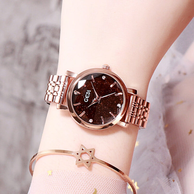 GEDI Women watch star sky fashion easy match casual waterproof quartz lady watch 12027 steel