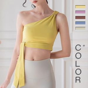 New High Elastic Fitness Yoga Clothes One Shoulder Sports Bra Vest Women's Beauty Back Short Top Yoga Clothes Women's Summer A054