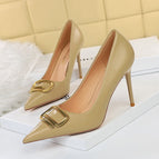1932-7 ladies high heels wedding shoes bridesmaid shoes Korean fashion banquet high heels women's shoes stiletto high heels shallow mouth pointed metal buckle decoration daily wearable single shoes