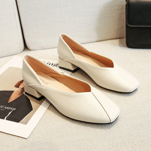 Shallow mouth thick heel square head single shoes women's 2021 autumn new British style small leather shoes soft sole women's 189-5