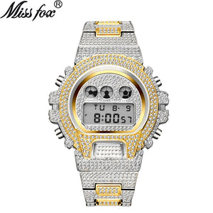 MISSFOX diamond multi-function fashion electronic watch high-end waterproof men's watch v304