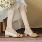Square toe thick heel shoes women's 2022 new square buckle soft all-match shallow mouth mid-heel women's work shoes 1366-12