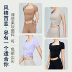 New Yoga Clothes T-shirt Side Drawstring Slimming Sports Top Fitness Clothes for Women yoga running outdoor clothing