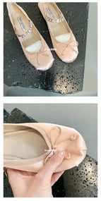 33-43sheii2022 summer super soft rhinestone round toe satin ballerina flat Mary Jane shoes 666-1