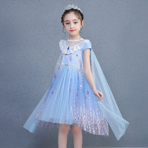 3-8 years Anna Elsa Dress Fancy Birthday Cosplay Costume New short sleeve 2 Princess Dress Girls' Korean lace dress activity cloak Aisha skirt