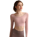 New Yoga Clothing Suit Women With Chest Pad Long Sleeve Sports Top Tight Running Fitness Clothing 206+181