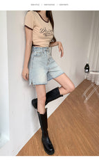 JEANS retro five-point jeans women's 2022 summer new high waist loose and thin pants LH22869