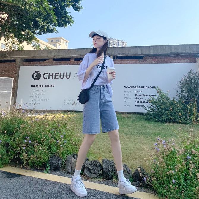 JEANS retro five-point jeans women's 2022 summer new high waist thin loose pants 6353